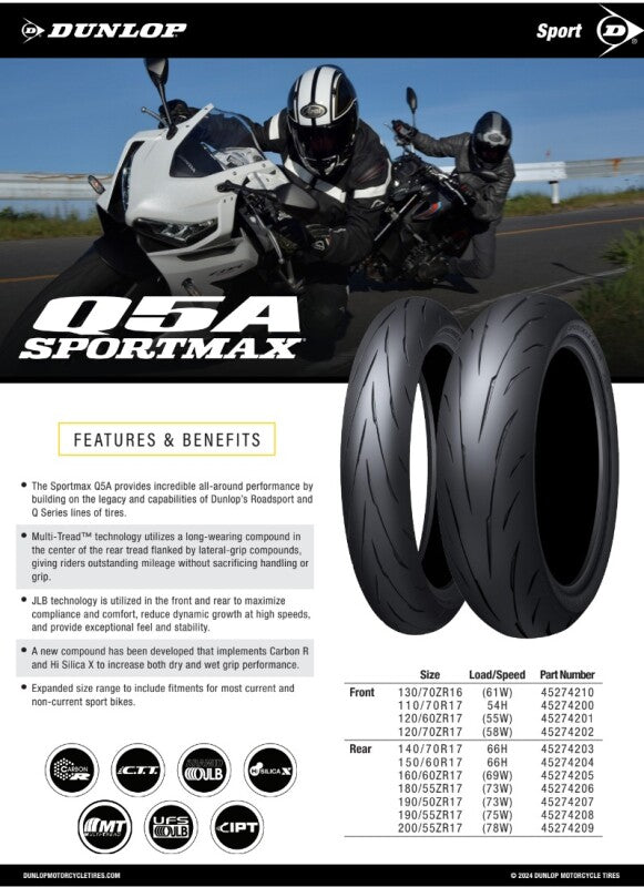 Dunlop Sportmax Q5A Front Tire - 120/60ZR17 M/C (55W) TL – Brogue
