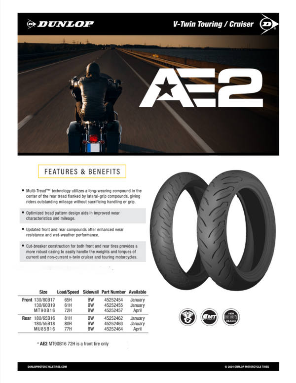 Dunlop AE2 Bias Front Tire - 130/60B19 M/C 61H TL