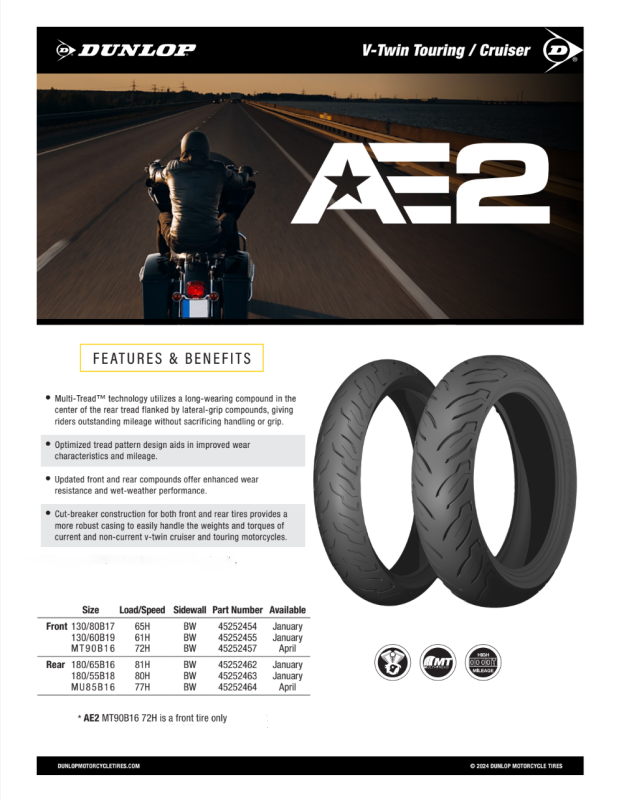 Dunlop AE2 Bias Rear Tire - 180/55B18 M/C 80H TL – Brogue Motorcycles Dunlop AE2 Bias Rear Tire - 180/55B18 M/C 80H TL – Brogue Motorcycles
