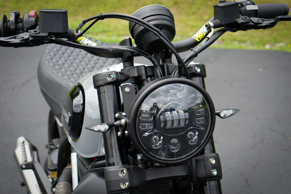 Ducati Scrambler Gauge Relocation + Handlebar kit + Ignition Relocation Kit + 7" Led Headlight Conversion