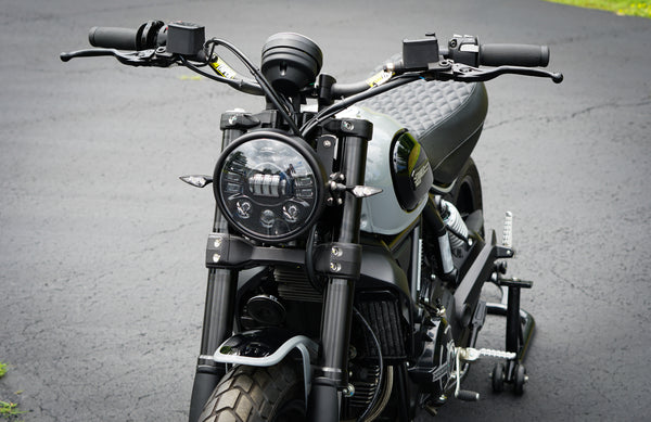 Ducati Scrambler Gauge Relocation + Handlebar kit + Ignition Relocation Kit + 7" Led Headlight Conversion