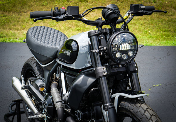 Ducati Scrambler Gauge Relocation + Handlebar kit + Ignition Relocation Kit + 7" Led Headlight Conversion
