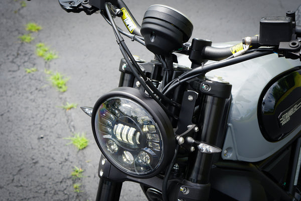 Ducati Scrambler Gauge Relocation + Handlebar kit + Ignition Relocation Kit + 7" Led Headlight Conversion